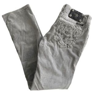 ⭐️Miss Me⭐️Corduroy Denim Jeans Light Grey Straight Leg Metallic Stitch Sz 25